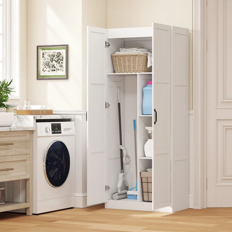 HOMCOM 71" Tall Farmhouse Pantry Cabinet, Kitchen Pantry Storage Cabinet with Soft-Close Hinges, Adjustable Shelves, White