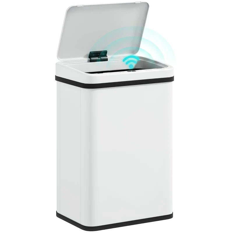 HOMCOM 10.6 Gal (40 L) Automatic Garbage Can w/ Soft-Close Lid, Trash Can with Fingerprint Resistant Stainless Steel, White