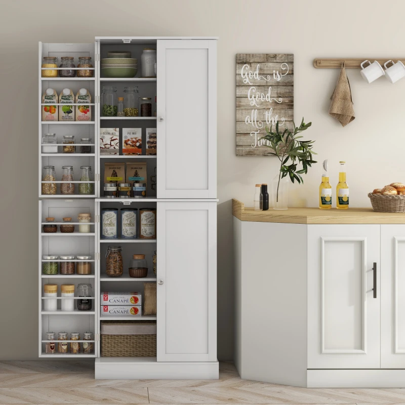 HOMCOM 65" Kitchen Cabinet, Kitchen Pantry Cabinet with 4 Doors and 16 Door Shelves for Dining Room, White