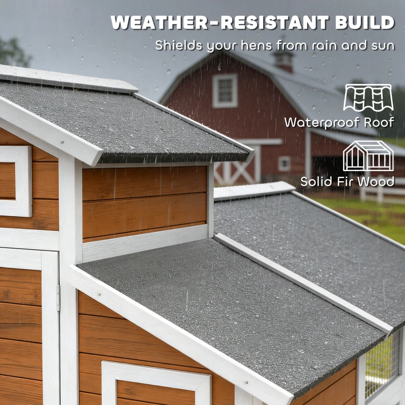 PawHut 79"L Chicken Coop with Run for 6 Chickens, Wooden Chicken House with Nesting Boxes and Pull-Out Tray