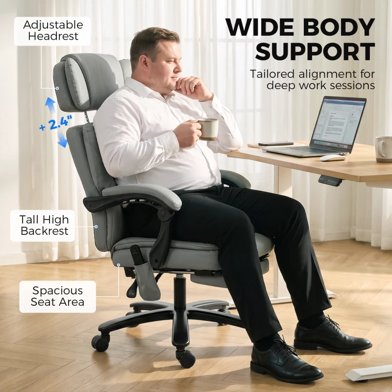 HOMCOM Massage Office Chair with Heat, 400lbs Heavy Duty Desk Chair with Adjustable Headrest, Reclining, Footrest, Light Gray