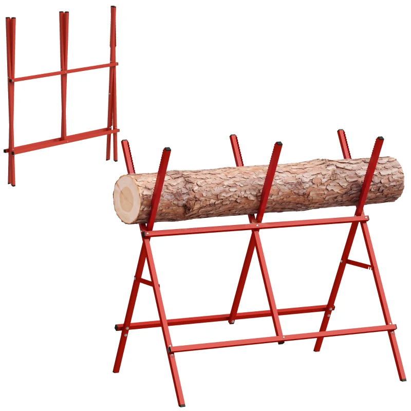 HOMCOM Foldable Saw Horse, Heavy Duty Cutting Stand with Adjustable Height and Width, A-Frame Sawhorse with Locking Buckle