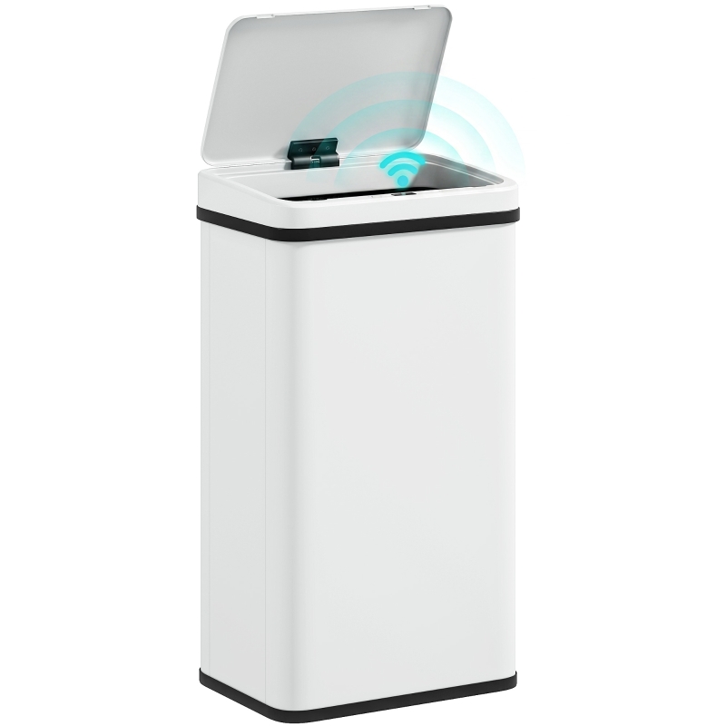 HOMCOM 13.2 Gal (50 L) Automatic Garbage Can w/ Soft-Close Lid, Trash Can with Fingerprint Resistant Stainless Steel, White