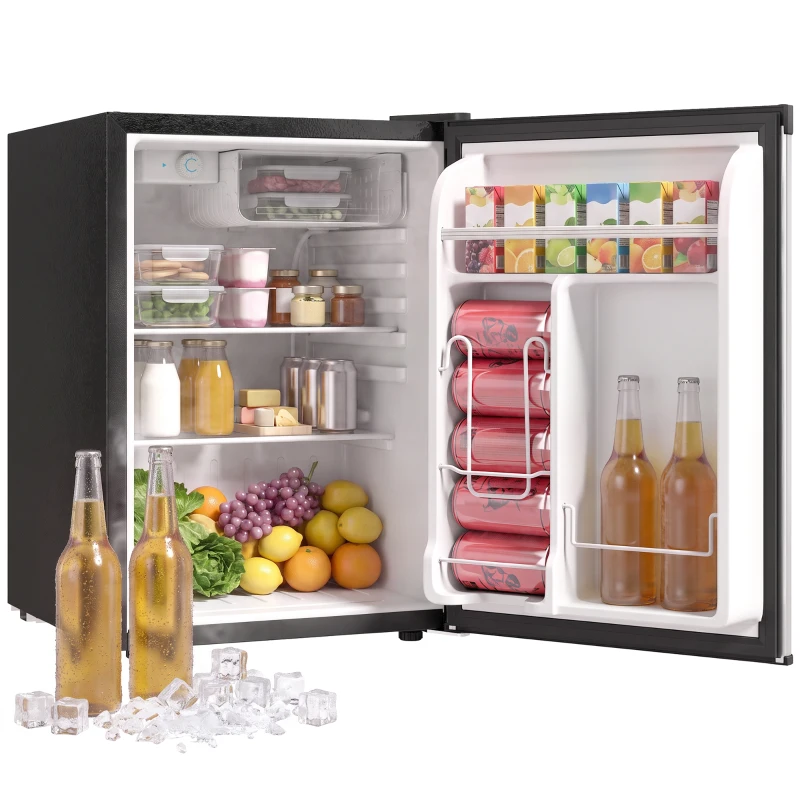 HOMCOM 2.6 Cu Ft Mini Fridge with Chiller Box, Single Door Compact Refrigerator, Adjustable Thermostat, Reversible Door, Silver