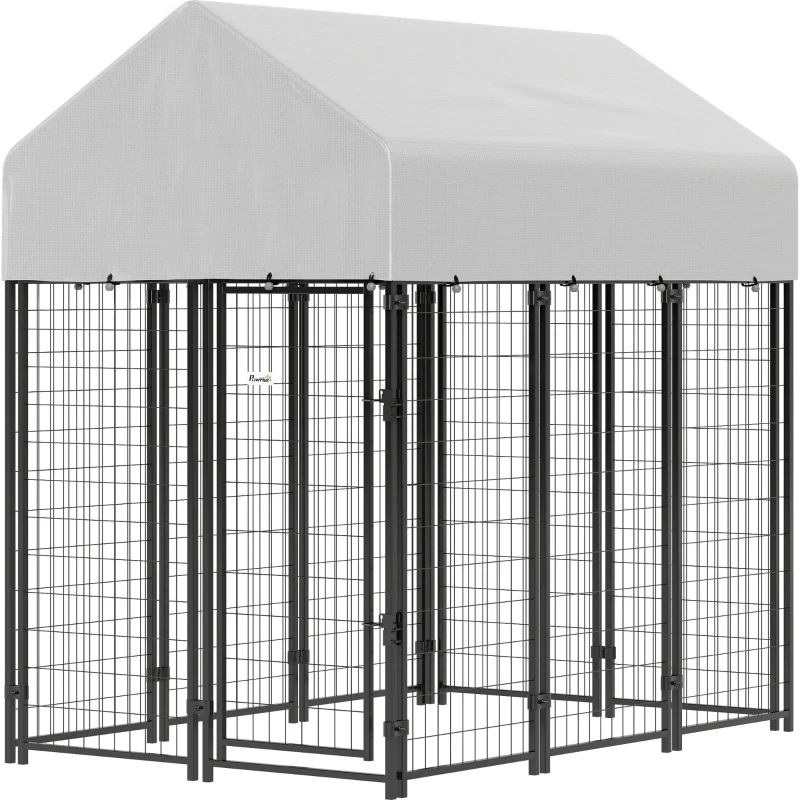 PawHut Outdoor Dog Kennel with Roof, 6' x 4' x 6' Heavy Duty Welded Wire Dog Playpen Enclosure with Escape-proof Lock
