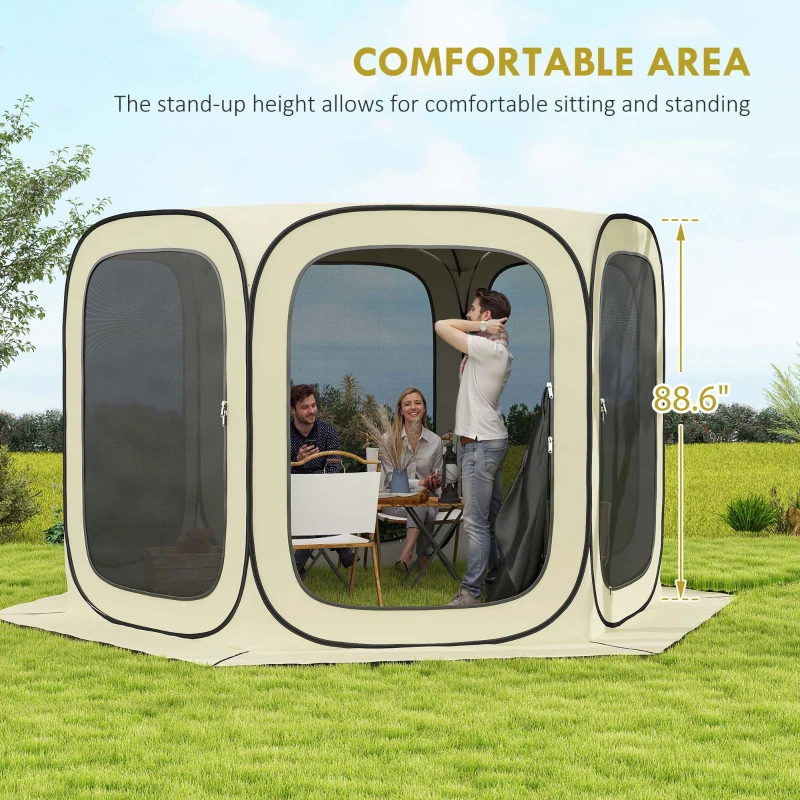Outsunny 11 x 11ft Pop Up Screen Tent, UPF50+ Portable Camping Gazebo Screen House with Carry Bag, Beige
