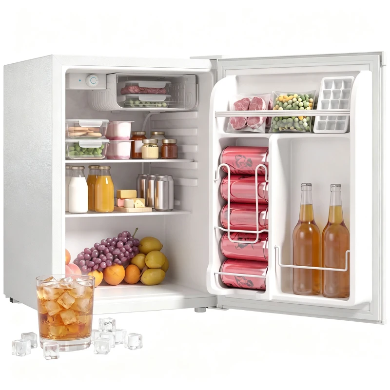 HOMCOM 2.6 Cu Ft Mini Fridge with Chiller Box, Single Door Compact Refrigerator, Adjustable Thermostat, Reversible Door, White