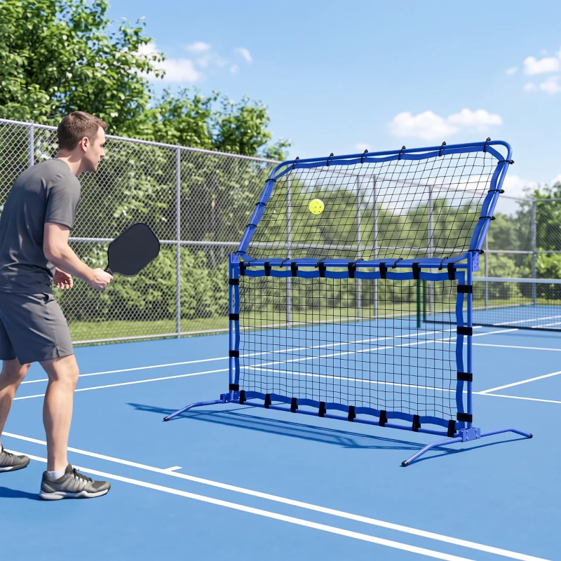 Soozier 3 in 1 Pickleball Net, Foldable Pickle Ball Net with Rebounder, Adjustable Height and Angle, Metal Frame, Blue