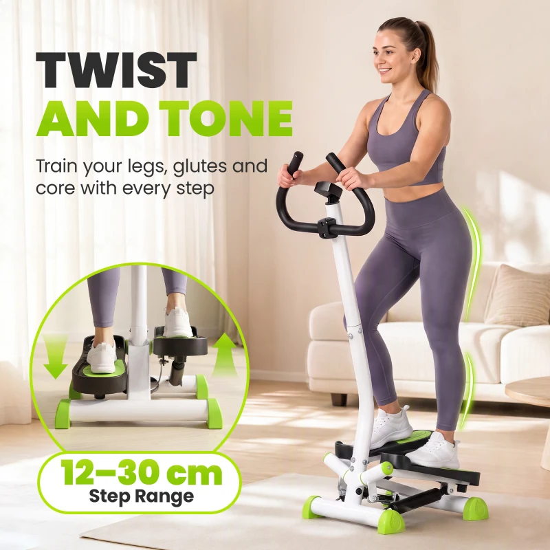 Soozier Twist Stepper Exercise Machine with Adjustable Resistance, LCD Screen - White & Green