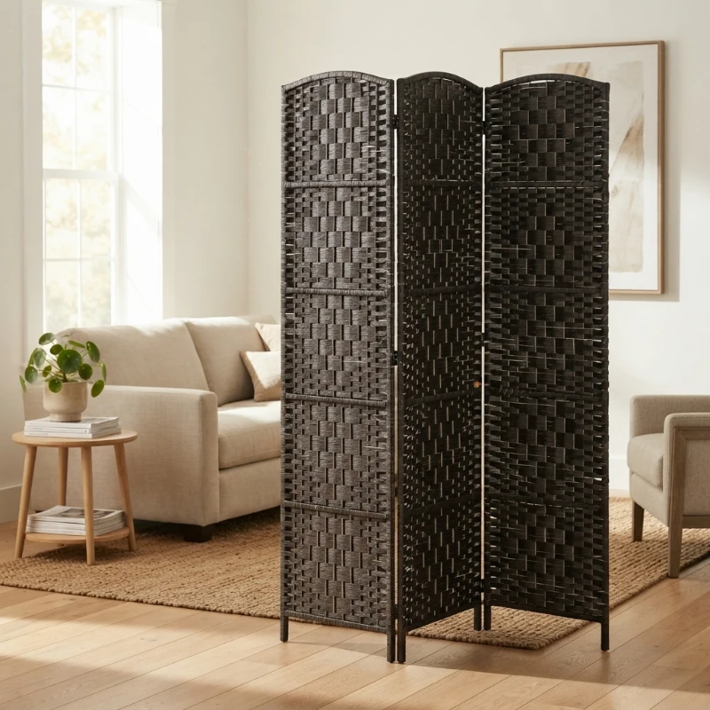 HOMCOM Room Divider, 3 Panel Folding Privacy Screen, 70.9" Tall Portable Weave Partition Wall Divider for Bedroom, Coffee