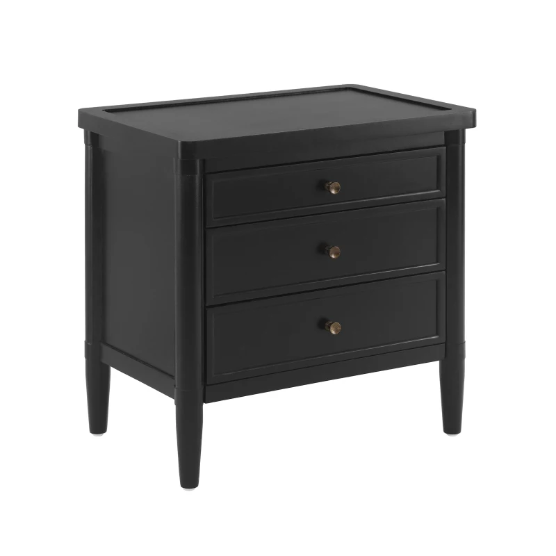 Modern Nightstand with 3 Drawers and Brass Handles, Chic Storage Cabinet with Solid Wood Frame, 23.5'' L x 15.5" W x 24.5" H, Black