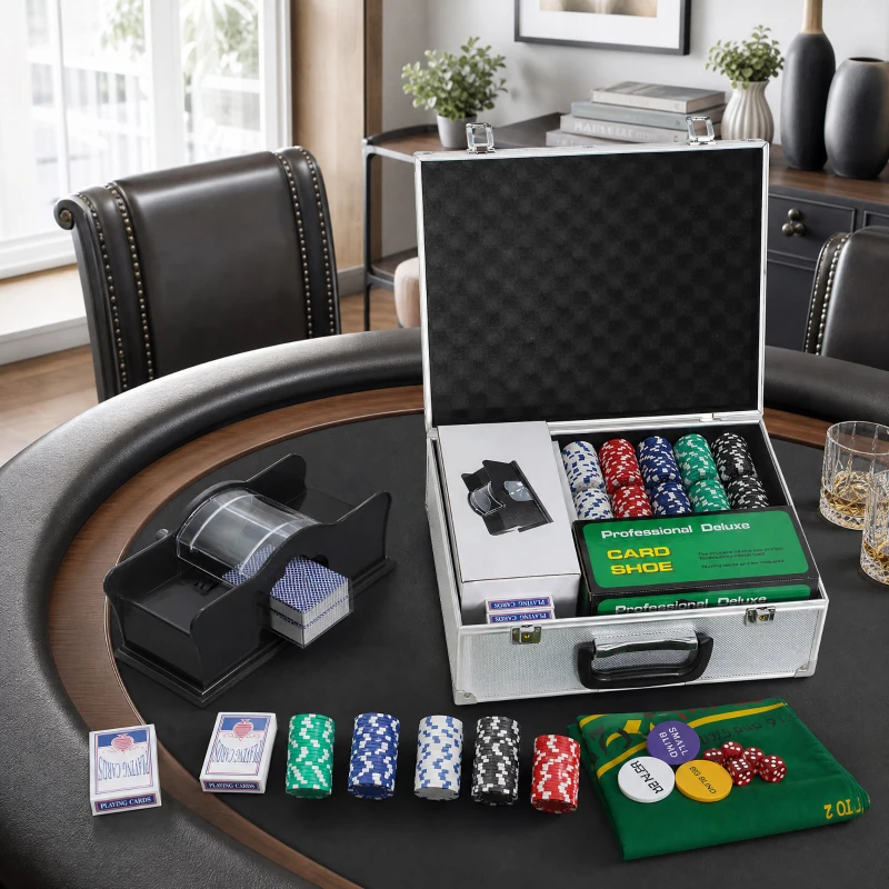 Soozier Poker Chip Set with Aluminum Case, Card Shuffler, 300 Chips, 2 Decks of Cards, Dealer Button for Texas Holdem Blackjack
