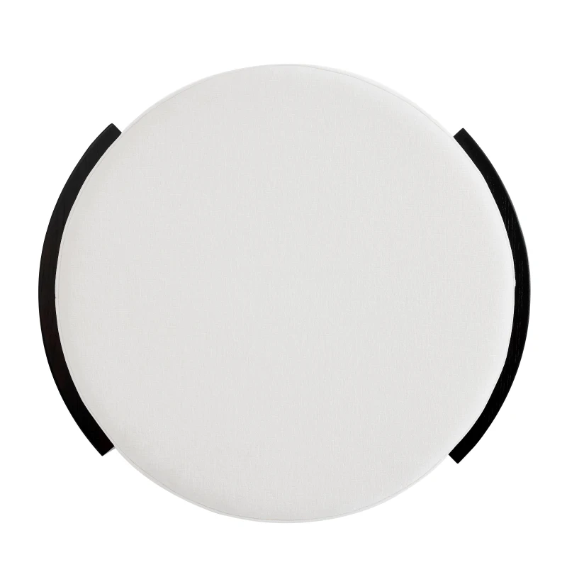 Chic Round Ottoman with Curved Wood-Grain and High-Density Foam, Versatile Coffee Table for Living Room, 32'' L x 32" W x 17.5" H, White+Black
