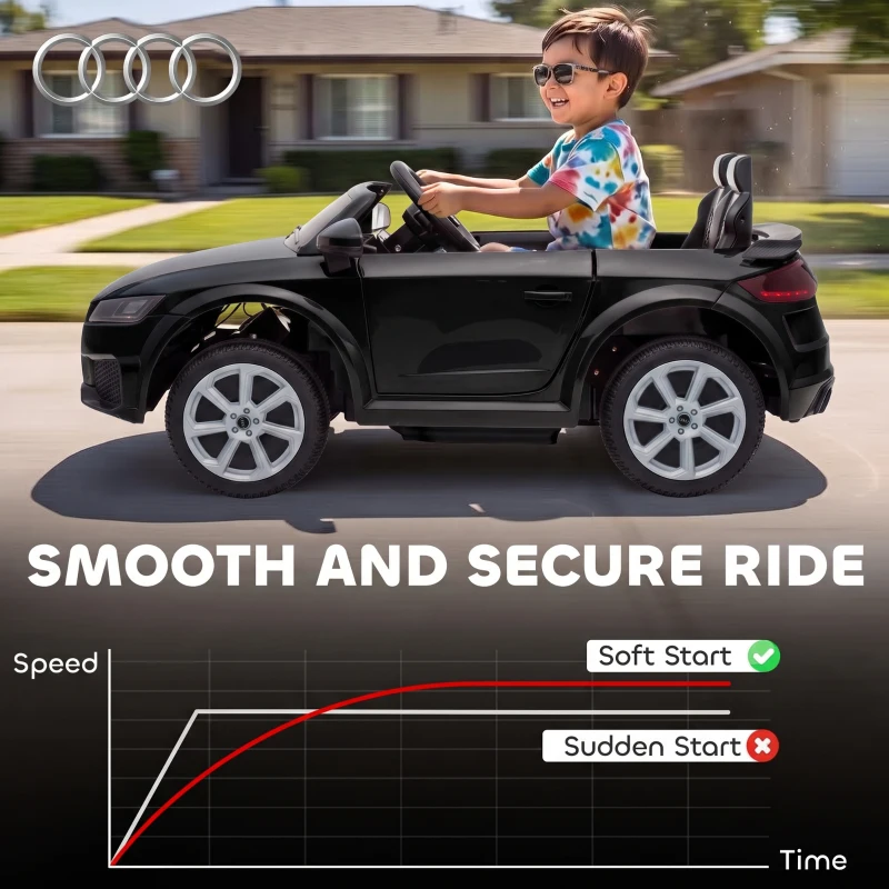 Qaba 12V Ride on Car for Kids, Audi TT RS Licensed Electric Car with Remote Control, Dual Motors, for 2-3 Years, Black
