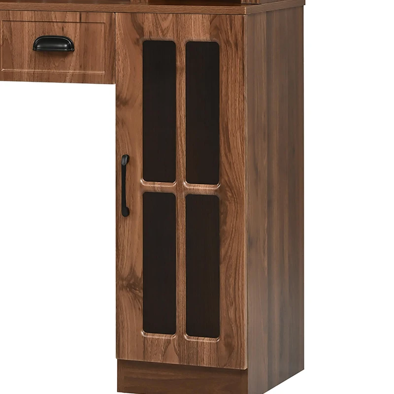 Farmhouse Makeup Vanity with LED Mirror and Power Outlet, Chic Dressing Desk with Jewelry Organizer, 54.5'' L x 15.5" W x 70" H, Walnut