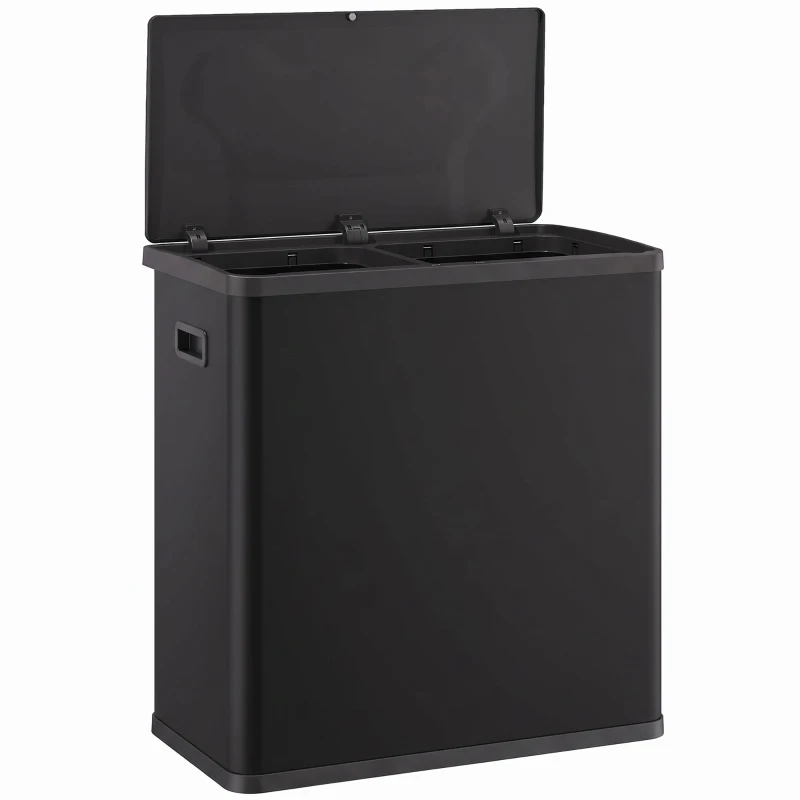 HOMCOM Automatic Trash Can, 15.8Gal / 60L Touchless Garbage Can with Dual Compartments, Stainless Steel, Black