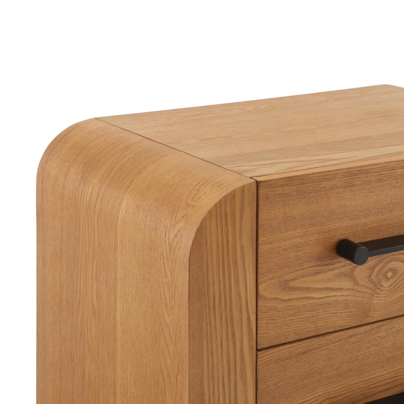 Minimalist Modern Nightstand with Black Metal Handles, Wooden Bedside Storage Table for Bedroom, 28.5'' L x 15.5'' W x 23.5'' H, Brown