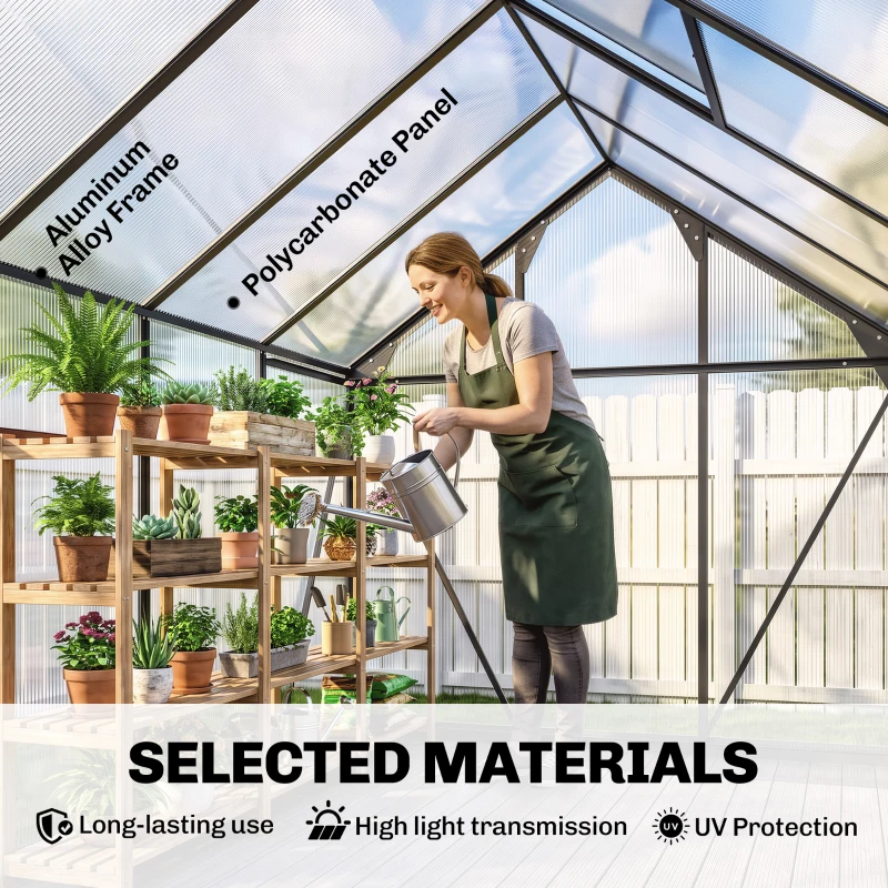 Outsunny Polycarbonate Greenhouse, Heavy Duty Outdoor Aluminum Walk-in Green House Kit Vent Door, 6.2'x8.3'x6.6' Gray