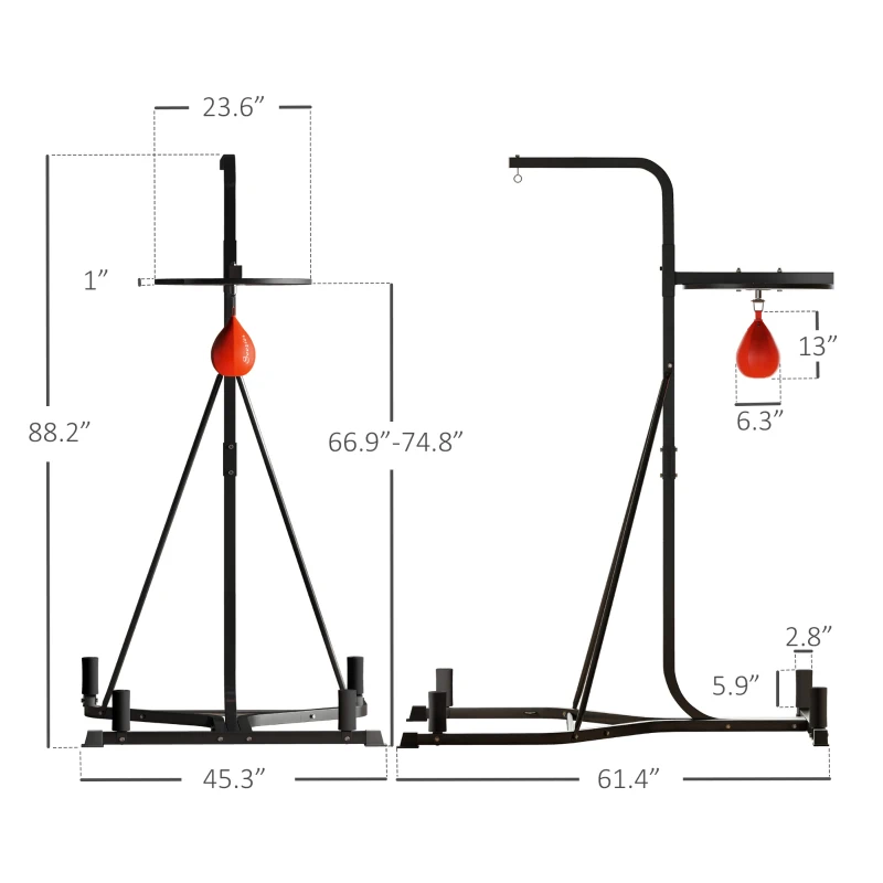 Soozier 2-in-1 Punching Bag Stand, Adjustable Height Heavy Bag Stand with Weighted Base and Speed Bag for Home, Black