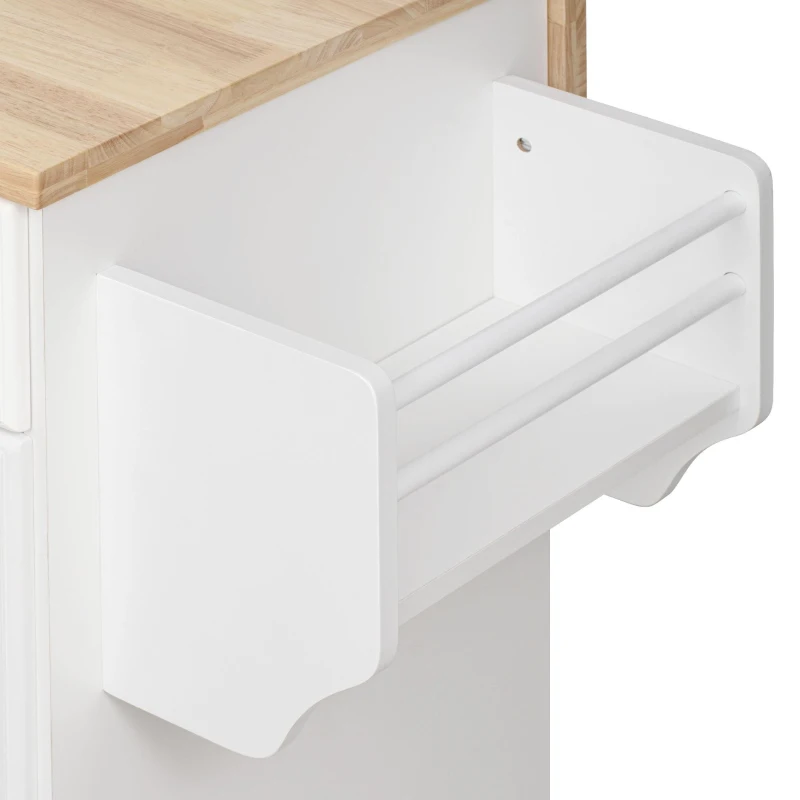 Vintage Kitchen Island with Trash Storage and Organizers, Versatile Rolling Cart with Power Outlet and Spice Rack, 59'' L x 29.5" W x 35.5" H, White