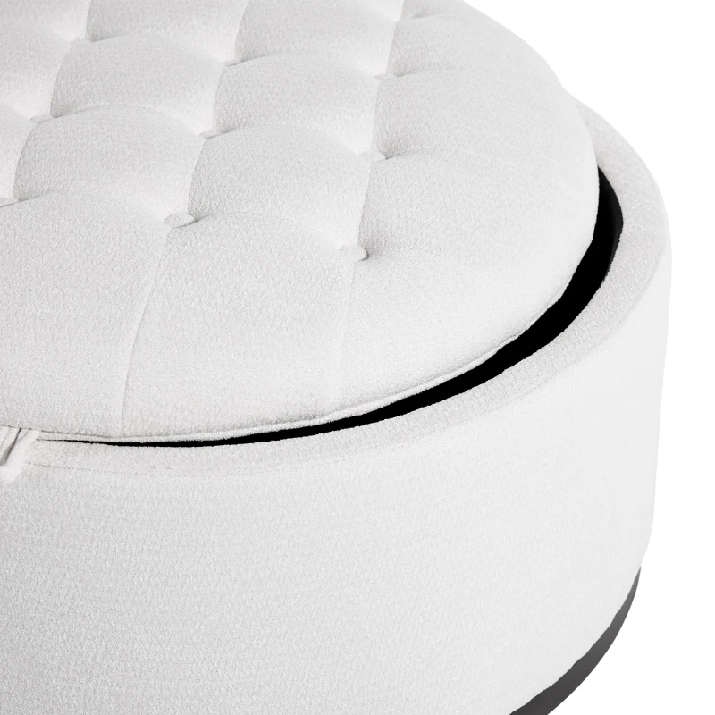 Elegant Round Storage Ottoman with Tufted Chenille and Removable Lid, Versatile Coffee Table for Living Room, 28'' L x 28" W x 16.5" H, White