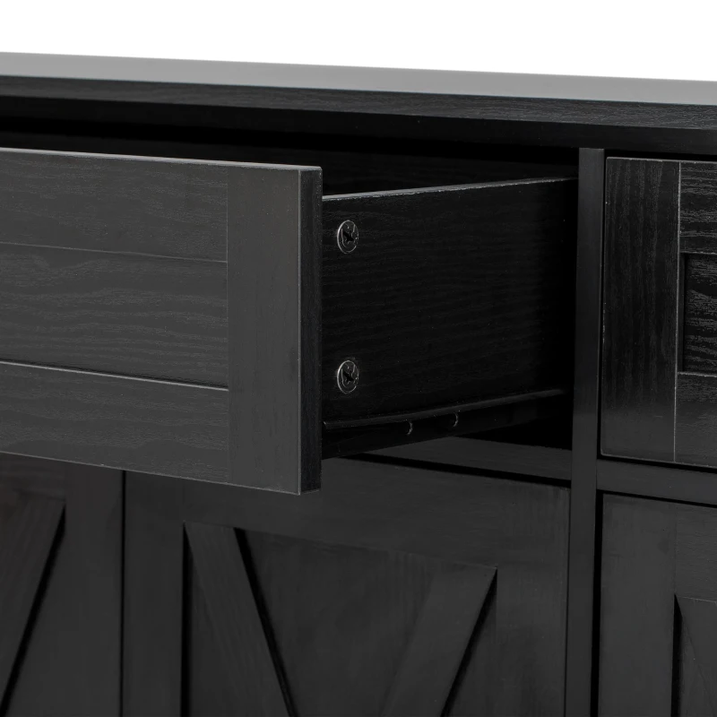 Farmhouse Buffet Cabinet with Metal Hardware and Wood Grain, Sturdy Sideboard for Kitchen and Dining Room, 55'' L x 15.5" W x 32" H, Ash Black