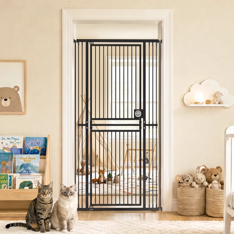 PawHut 71" Extra Tall Cat Gate,  29"-39" Wide Pet Gate with No Drilling, Narrow Spacing, Pull-Ring Latch, 2 Extension Kits
