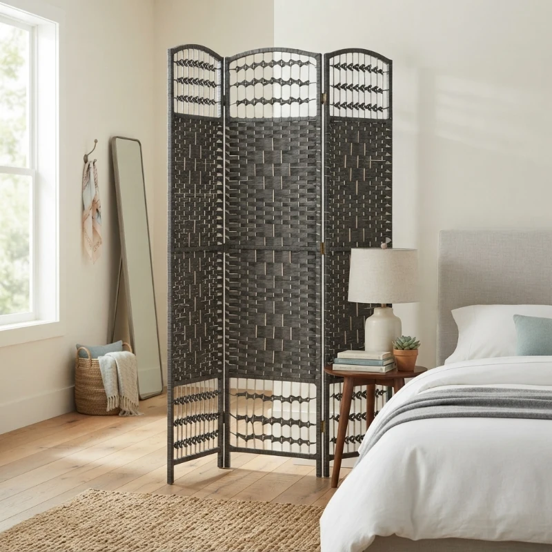 HOMCOM 3 Panel Folding Room Divider Portable Privacy Screen Wave Fiber Room Partition for Home Office Dark Gray