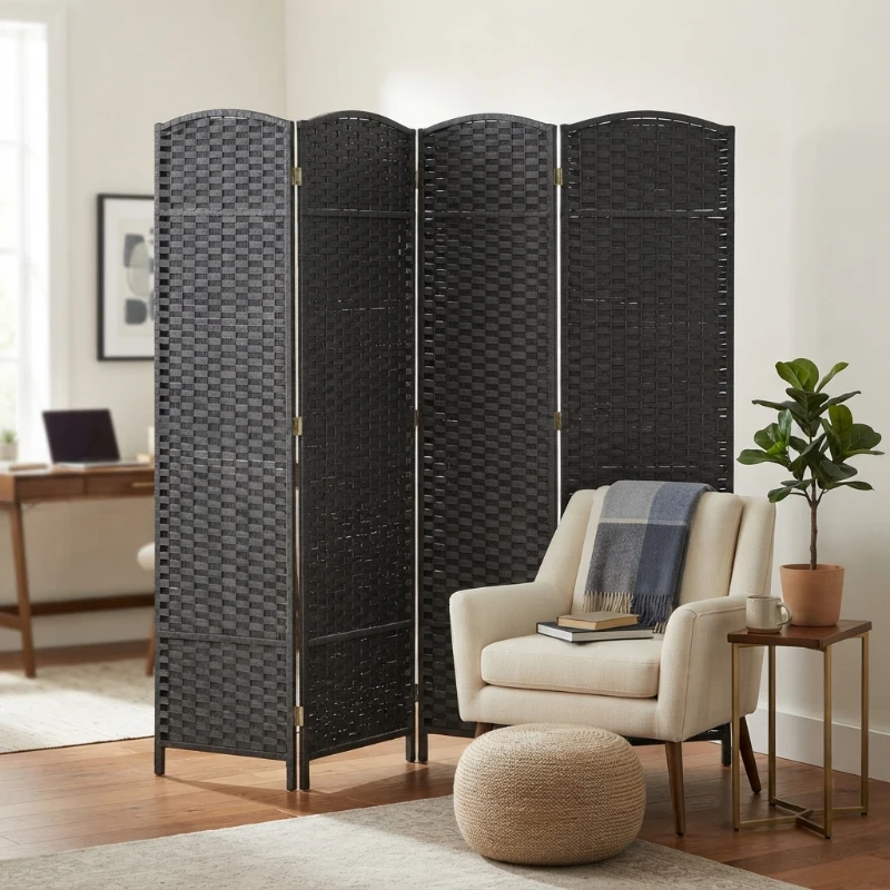 HOMCOM Folding Room Divider Screen 4 Panel 5.6 ' Tall Privacy Screen Freestanding Room Partition for Home Office, Charcoal Gray
