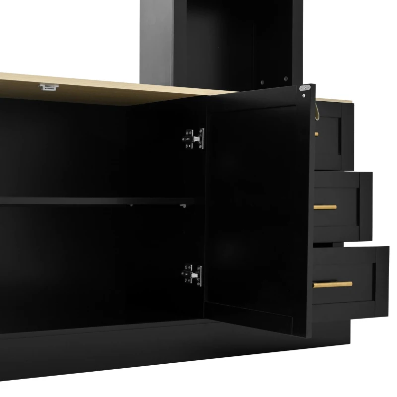 Rustic Farmhouse Entertainment Centre with 6 Storage Drawers, Modern TV Wall Unit with Adjustable Shelves, 98.5'' L x 15.5'' W x 79.5'' H, Black