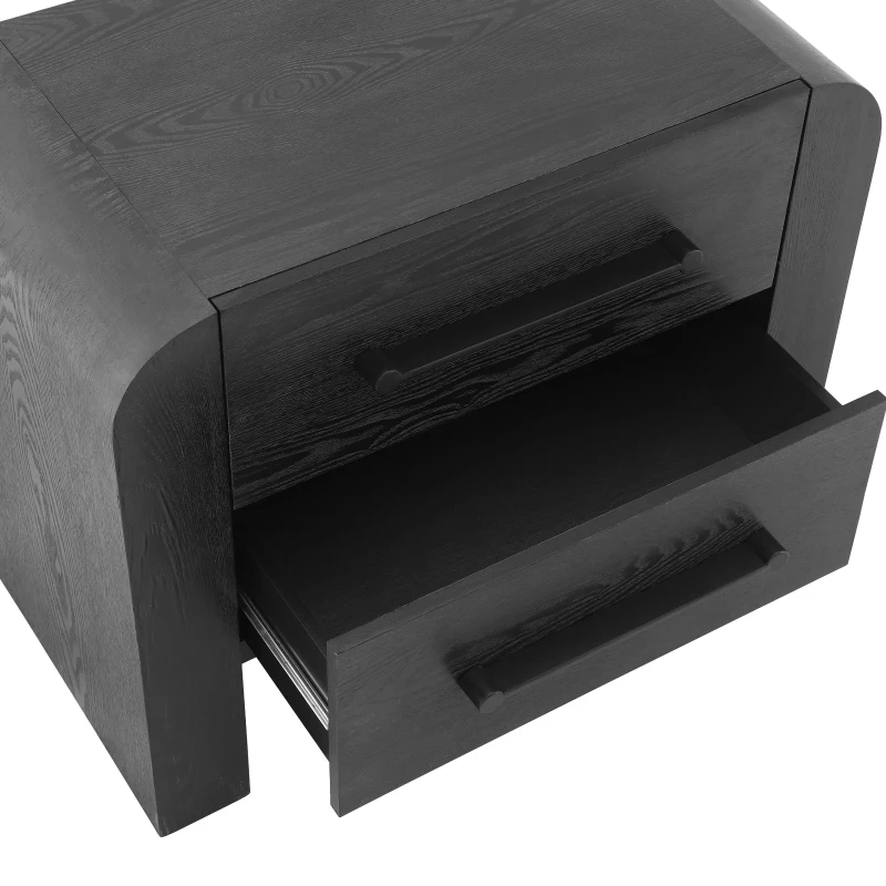 Minimalist Modern Nightstand Set of 2 with Black Metal Handles, Wooden Bedside Storage Tables for Bedroom, 28.5'' L x 15.5'' W x 23.5'' H, Black