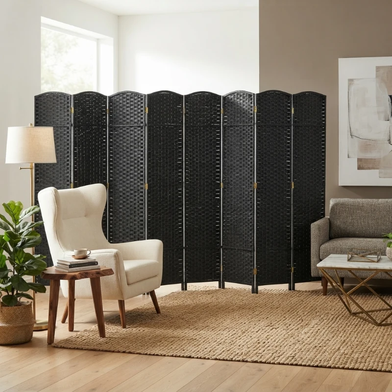 HOMCOM Folding Room Divider Screen 8 Panel 5.6 ' Tall Privacy Screen Freestanding Room Partition for Home Office, Black