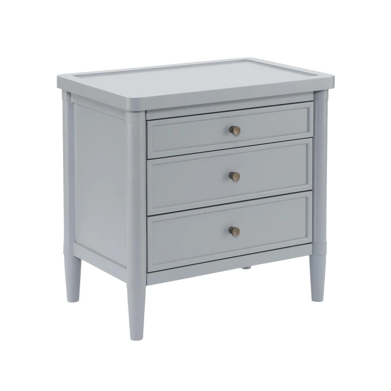 Modern Farmhouse Nightstand with 3 Storage Drawers, Wooden Bedside End Table with Tapered Legs, 23.5'' L x 15.5'' W x 24.5'' H, Gray
