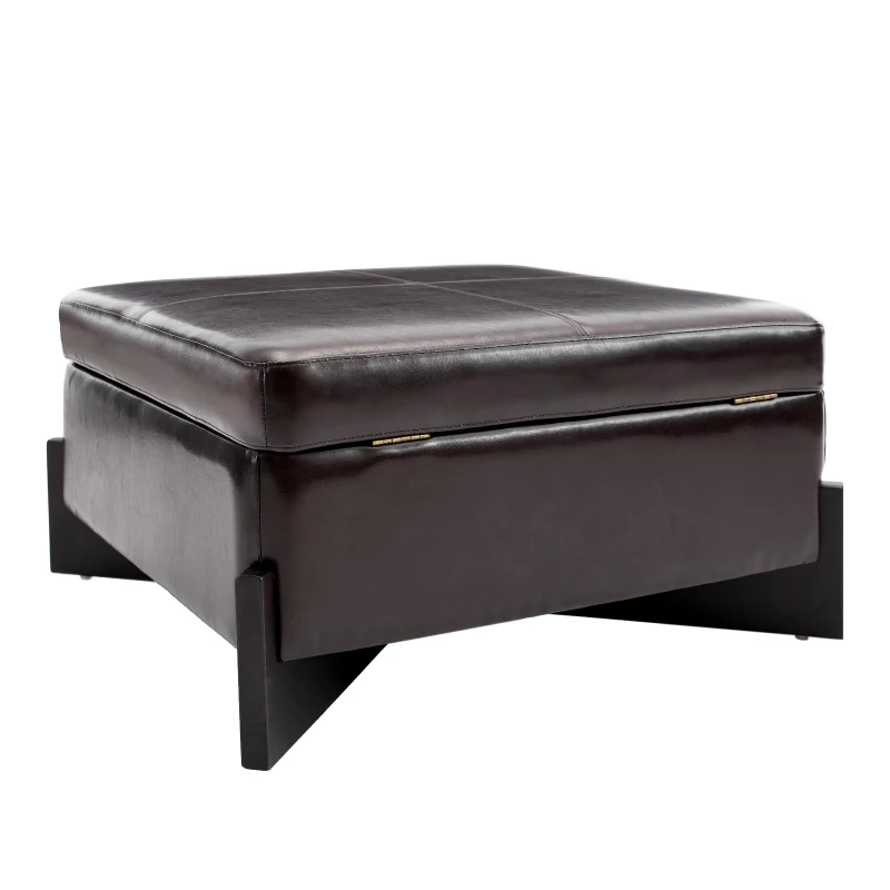 Modern Large Square Ottoman with PU Leather and Hidden Storage, Versatile Coffee Table for Living Room, 30.5'' L x 30.5" W x 17.5" H, Dark Brown