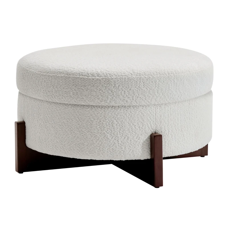 Chic Round Ottoman with Storage and Tufted Upholstery, Versatile Coffee Table for Living Room and Bedroom, 32'' L x 32" W x 17.5" H, Soft White