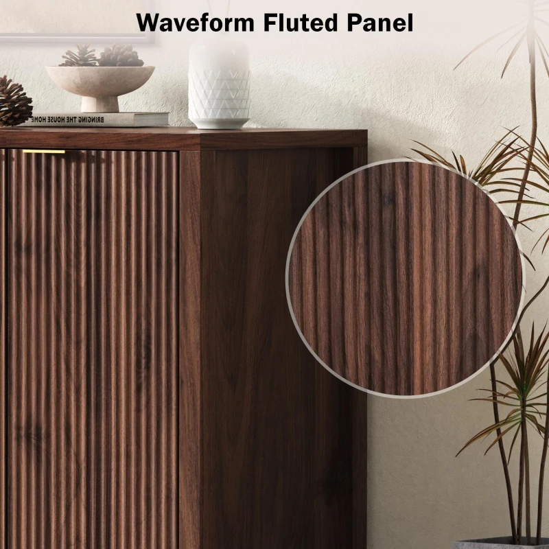 Elegant Fluted Buffet Cabinet with Sculpted Doors, Farmhouse Storage Sideboard for Kitchen Dining Living Room, 55" L × 15.5" W × 33" H, Brown