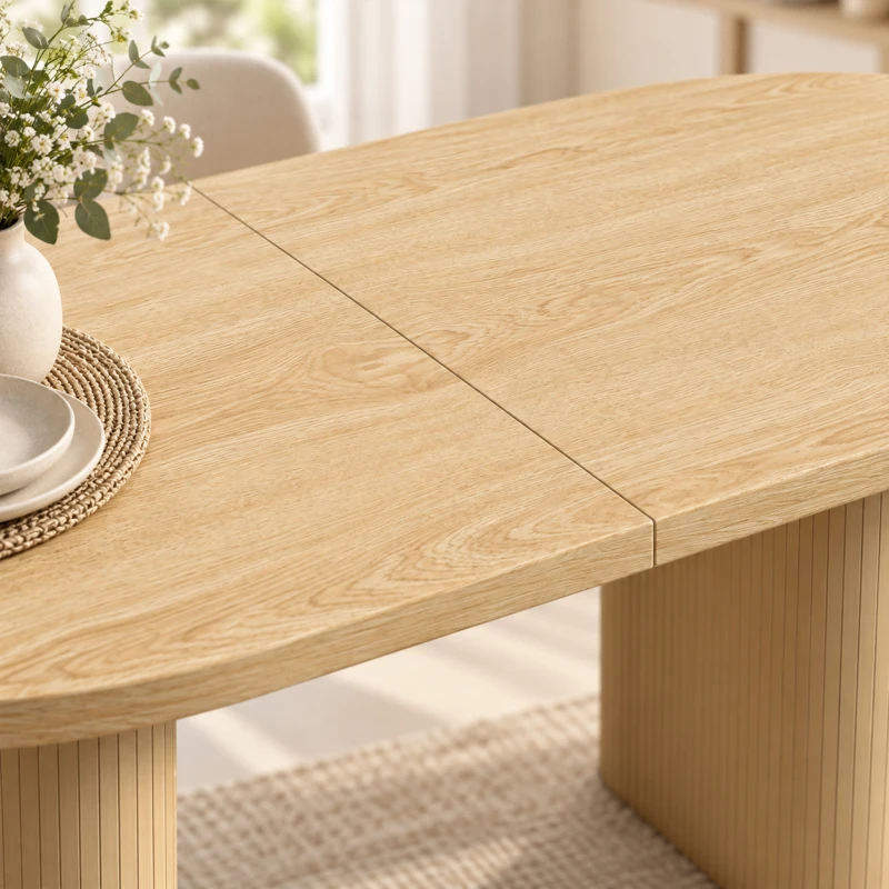 HOMCOM Farmhouse Dining Table Curved Top Kitchen Table Dining Room Kitchen Oak Wood Grain