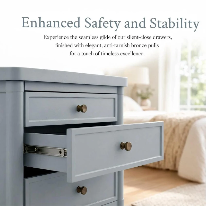 Modern Farmhouse Nightstand with 3 Storage Drawers, Wooden Bedside End Table with Tapered Legs, 23.5'' L x 15.5'' W x 24.5'' H, Gray