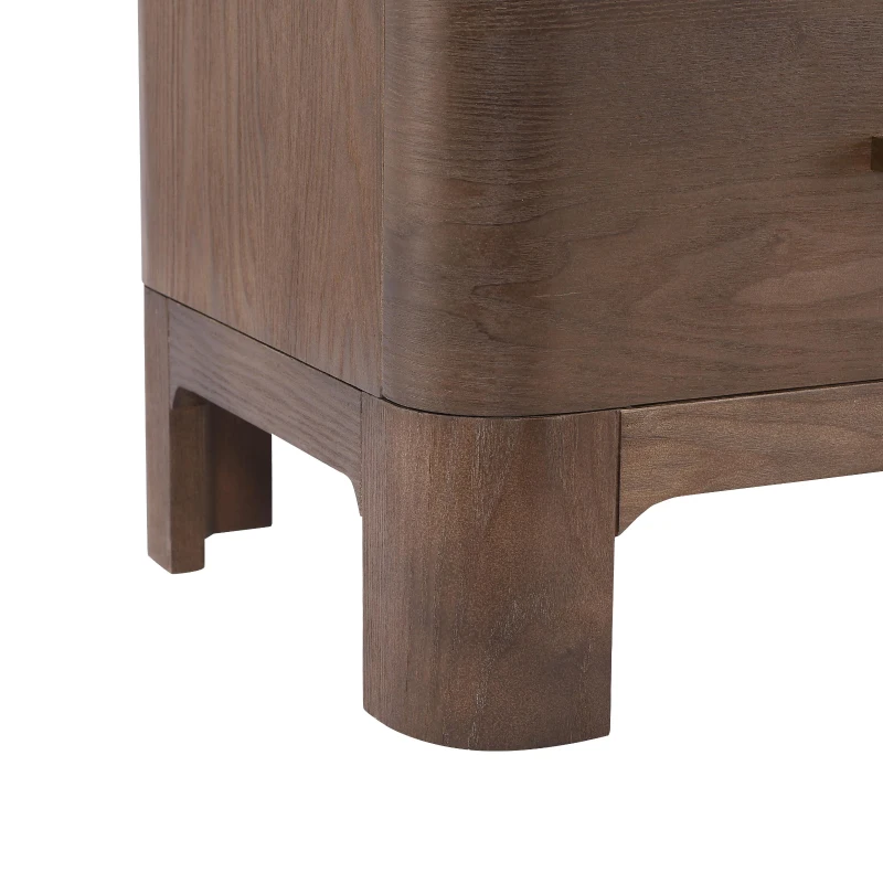 Chic Nightstand with 2 Drawers, Rounded Corners and Gold Handles, Versatile Storage Cabinet for Bedroom, 23.5'' L x 15.5" W x 22.5" H, Brown Oak