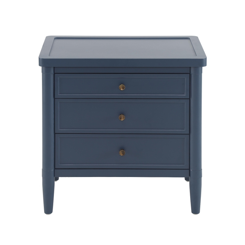 Modern Farmhouse Nightstand with 3 Storage Drawers, Wooden Bedside End Table with Tapered Legs, 23.5'' L x 15.5'' W x 24.5'' H, Blue