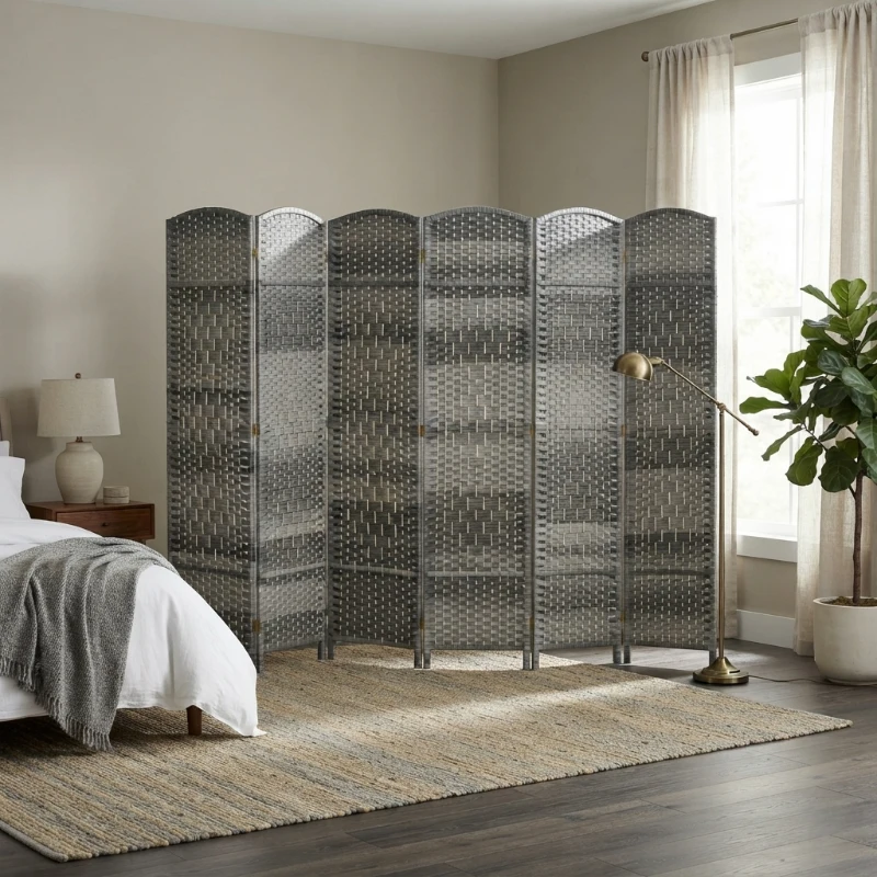 HOMCOM Folding Room Divider Screen 6 Panel 6' Tall Privacy Screen Freestanding Wood Partition for Home Office, Mixed Gray