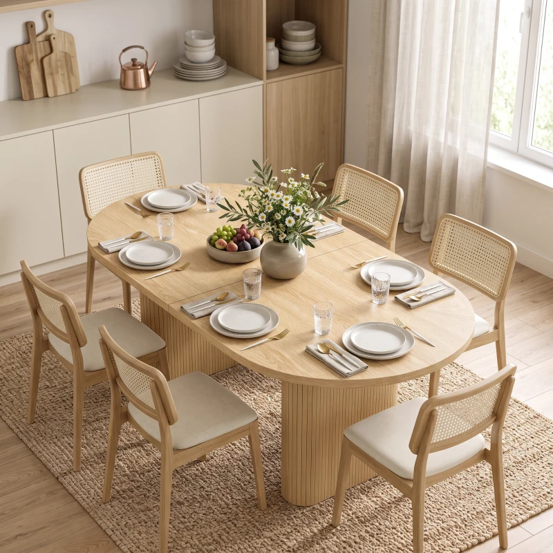 HOMCOM Farmhouse Dining Table Curved Top Kitchen Table Dining Room Kitchen Oak Wood Grain