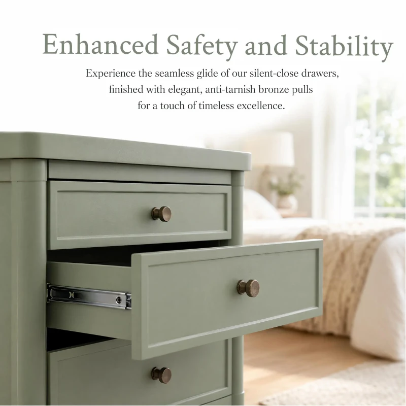 Modern Farmhouse Nightstand with 3 Storage Drawers, Wooden Bedside End Table with Tapered Legs, 23.5'' L x 15.5'' W x 24.5'' H, Green