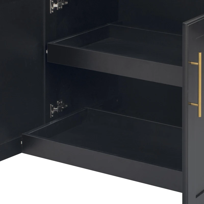 Vintage Kitchen Island with Trash Storage and Organizers, Versatile Rolling Cart with Power Outlet and Spice Rack, 59'' L x 29.5" W x 35.5" H, Black