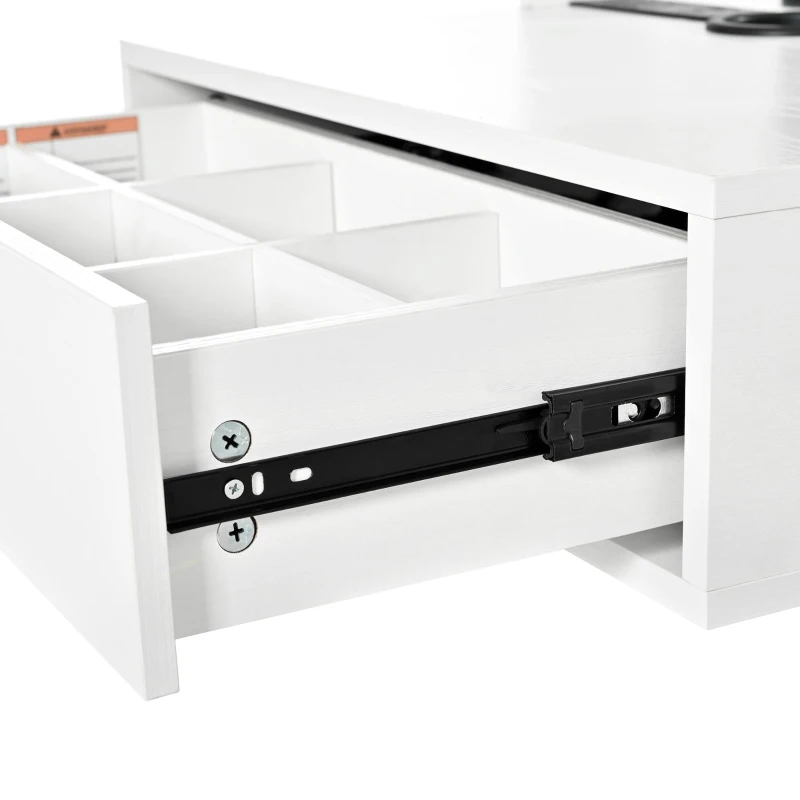 Modern Floating Makeup Vanity with Arched Mirror, Outlet and 3-Color Lights, Versatile Wall Vanity for Bedrooms, 23'' L x 15.5" W x 48" H, White