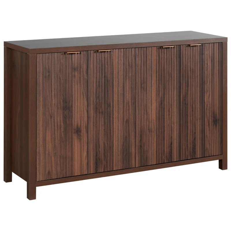Elegant Fluted Buffet Cabinet with Sculpted Doors, Farmhouse Storage Sideboard for Kitchen Dining Living Room, 55" L × 15.5" W × 33" H, Brown