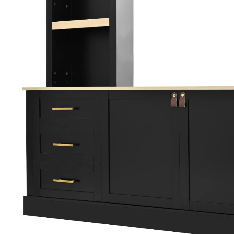 Rustic Farmhouse Entertainment Centre with 6 Storage Drawers, Modern TV Wall Unit with Adjustable Shelves, 98.5'' L x 15.5'' W x 79.5'' H, Black
