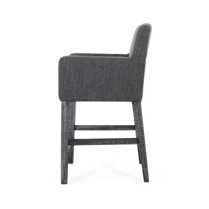 Modern Upholstered Counter Stool Set of 2 with Rounded Armrests, Comfortable Breakfast Bar Stool for Kitchen, 24'' L x 23" W x 39.5" H, Charcoal