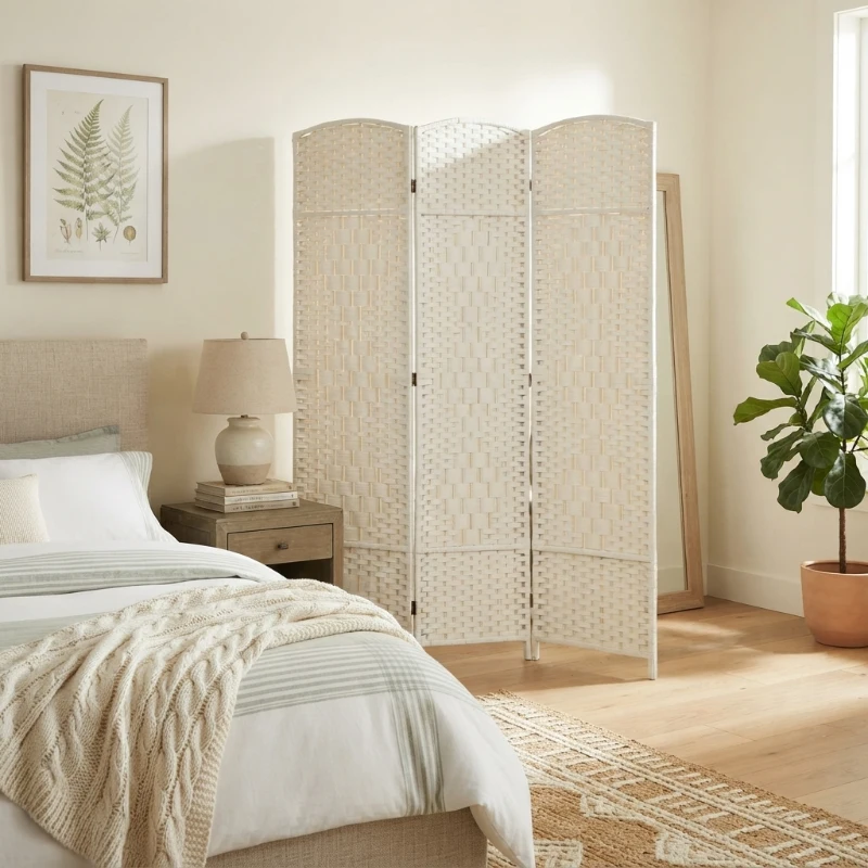HOMCOM Folding Room Divider Screen 3 Panel 6' Tall Privacy Screen Freestanding Wood Partition for Home Office, White