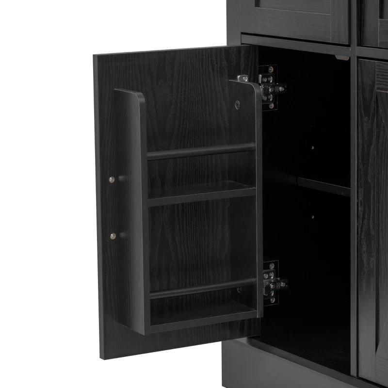 Farmhouse Buffet Cabinet with Metal Hardware and Wood Grain, Sturdy Sideboard for Kitchen and Dining Room, 55'' L x 15.5" W x 32" H, Ash Black